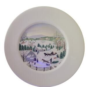 Grandma Moses Dinner Plate Christmas Tree Atlas China First Edition Vintage
